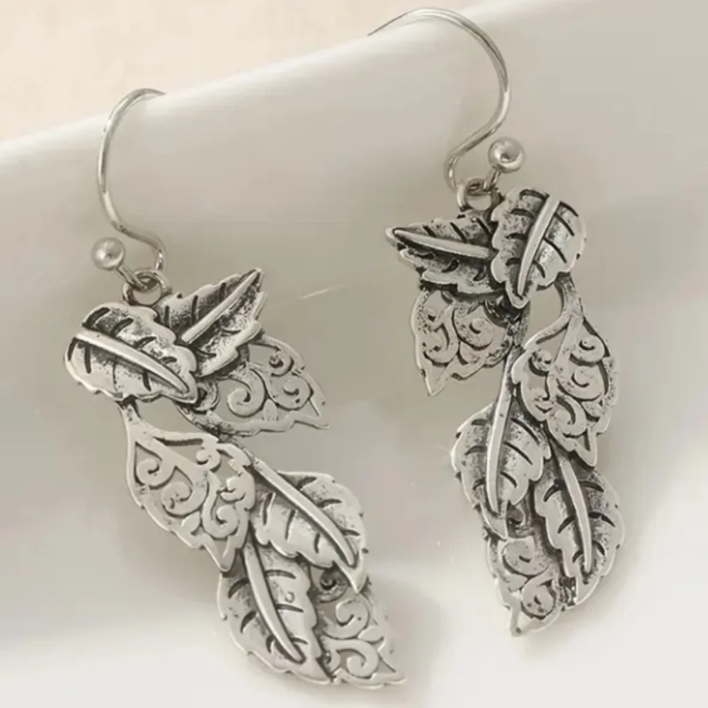 Silvertone Leaf Earrings